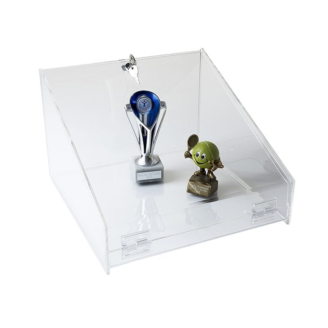 Angled lockable display case counter standing