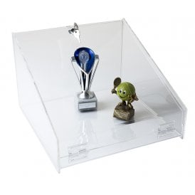 Angled lockable display case counter standing